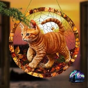Orange Tabby Kitten Suncatcher Acrylic Window Art Cat Lover Gift 8 Inch